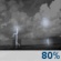 Monday Night: Showers and possibly a thunderstorm before 8pm, then a slight chance of showers and thunderstorms between 8pm and 2am.  Low around 75. East wind 7 to 9 mph.  Chance of precipitation is 80%.